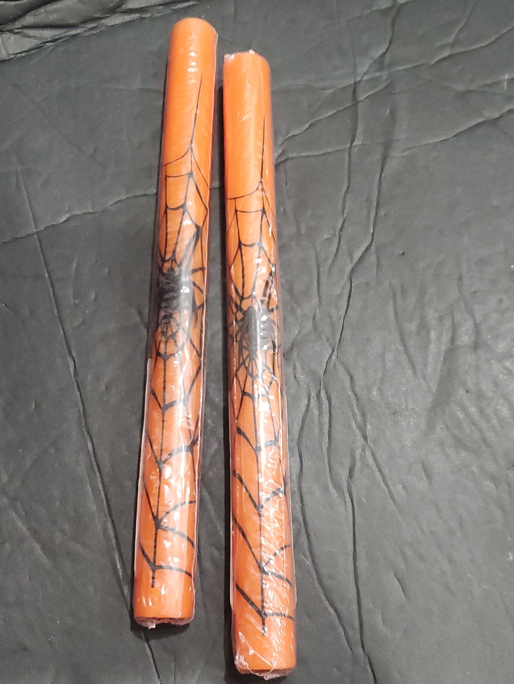 2pack orange taper candles with black spider web brand new